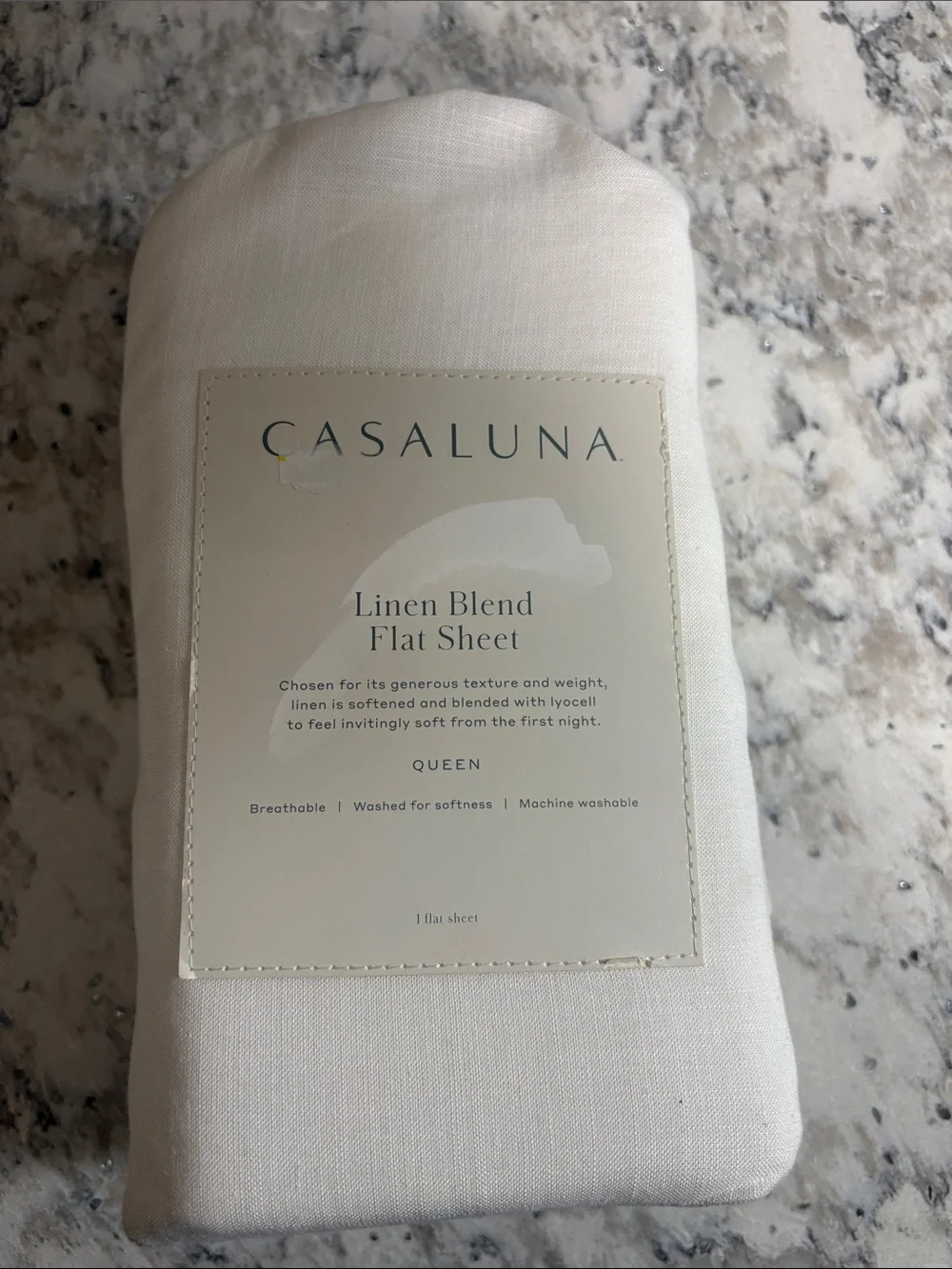 Casaluna Queen Size Linen Blend Flat Sheet - White ( Fresh White )
